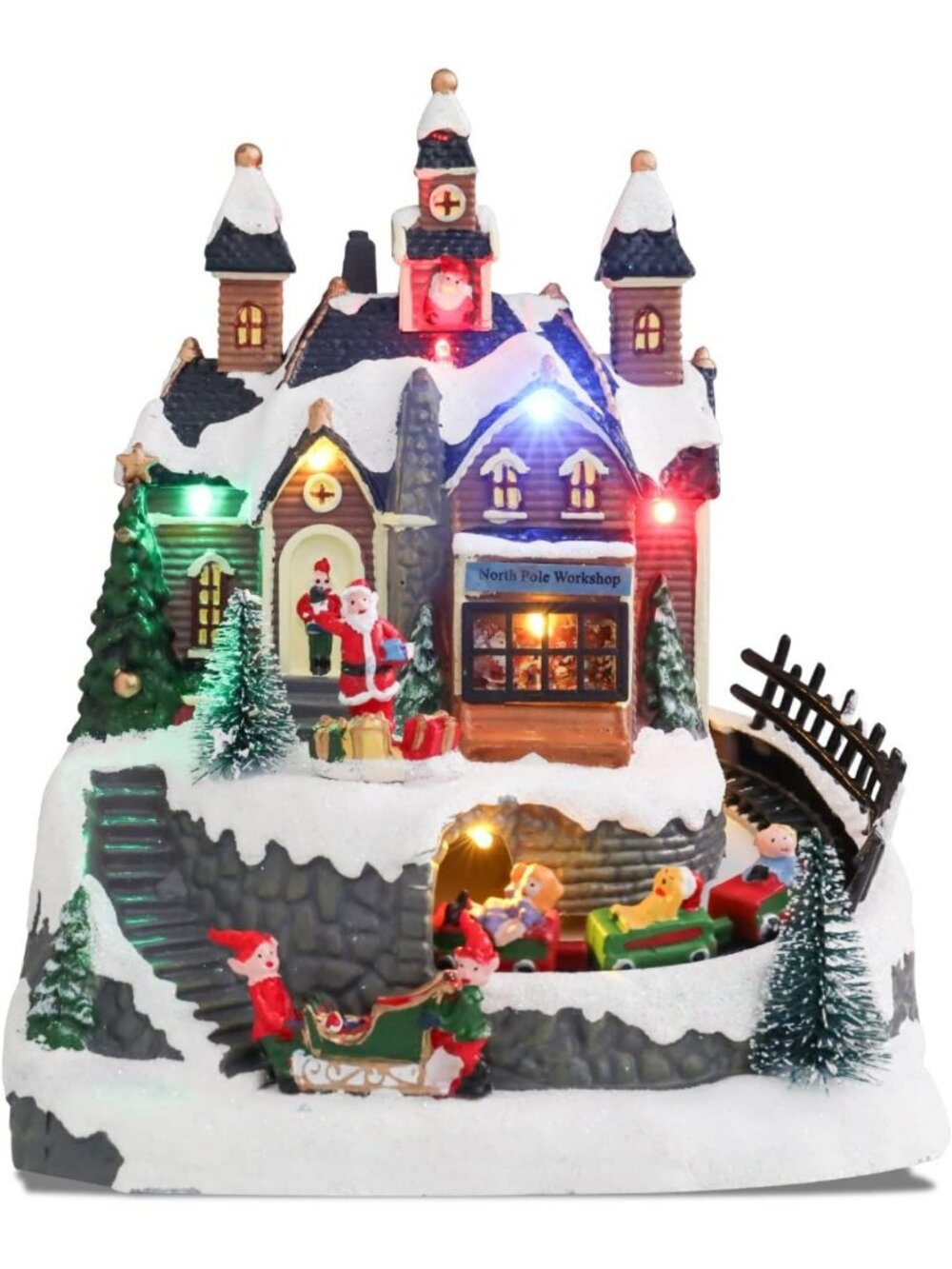 Lighted Musical Christmas Village Decor | Animated Santa Display | Battery